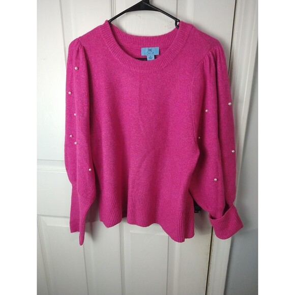 Ce Ce Woman M Pink Sweater Pullover Balloon Pearl Accent LS Office Workwear Soft - Picture 1 of 9